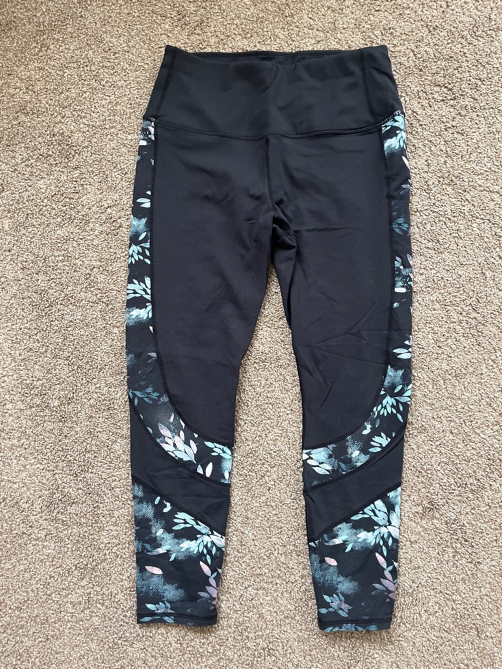 Skechers Black Leggings with Teal Floral Side Panels